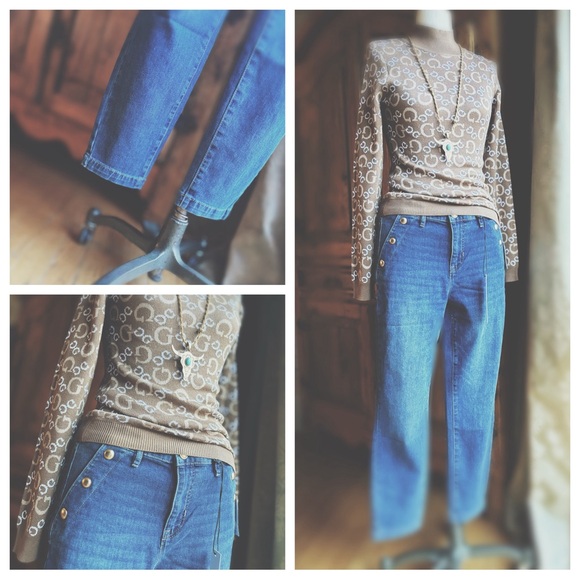 Denim / Detailing Gold Tone Studded Faux Pockets - Picture 10 of 10